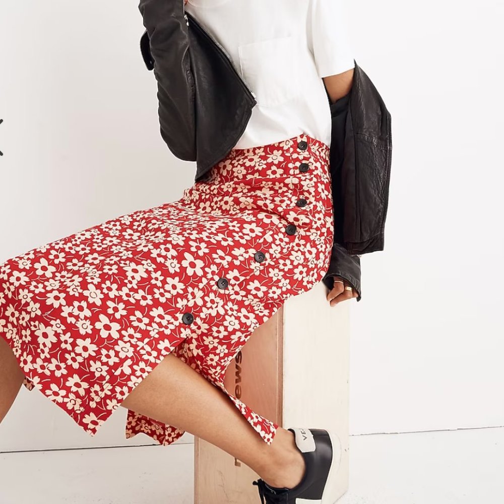 Madewell Floral Side Button Midi Skirt